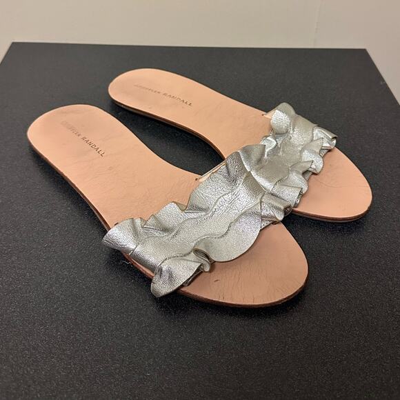 Loeffler Randall Birdie Metallic Ruffle Slides Silver Size 10 Shoes Sandals